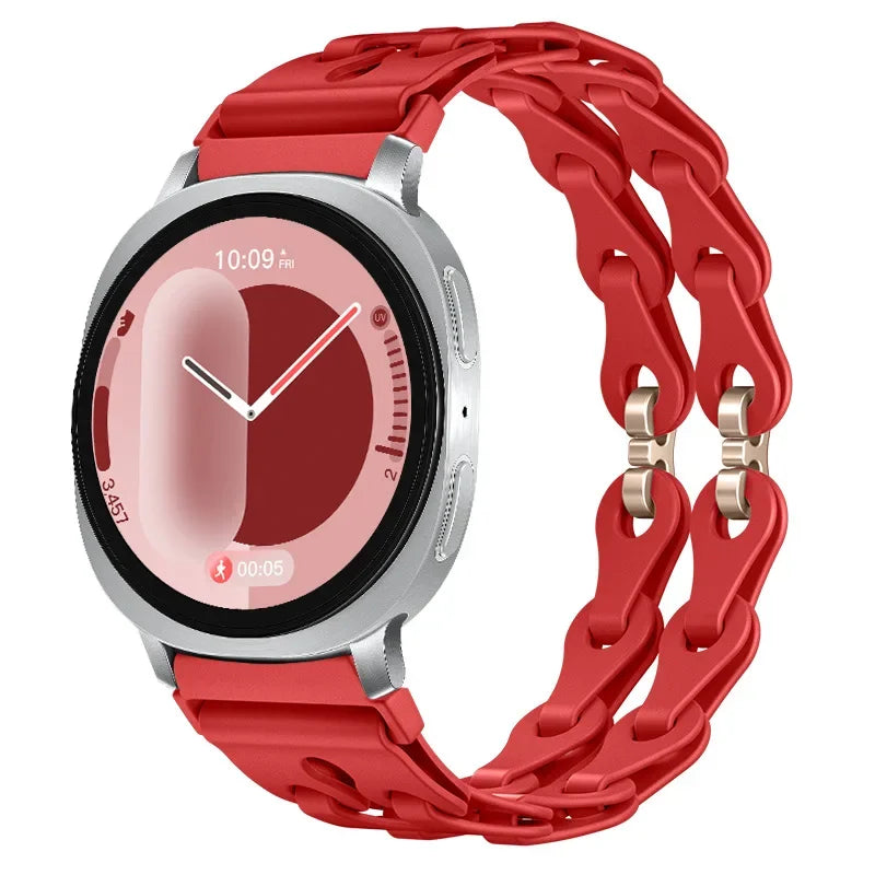 Samsung Galaxy Silicone Chain Watch Band – Watch8/Watch8 Classic/Watch9/Ultra/Ultra2 Multi in red with chain design