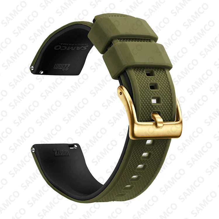 COROS Textured Silicone Watch Band with Buckle Choices - Olive / Black - Gold Buckle