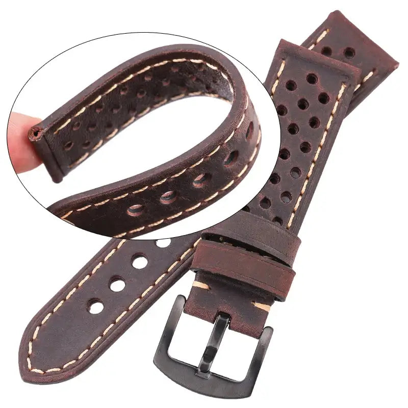 TicWatch Perforated Leather Rally Band - Leather flexibility detail
