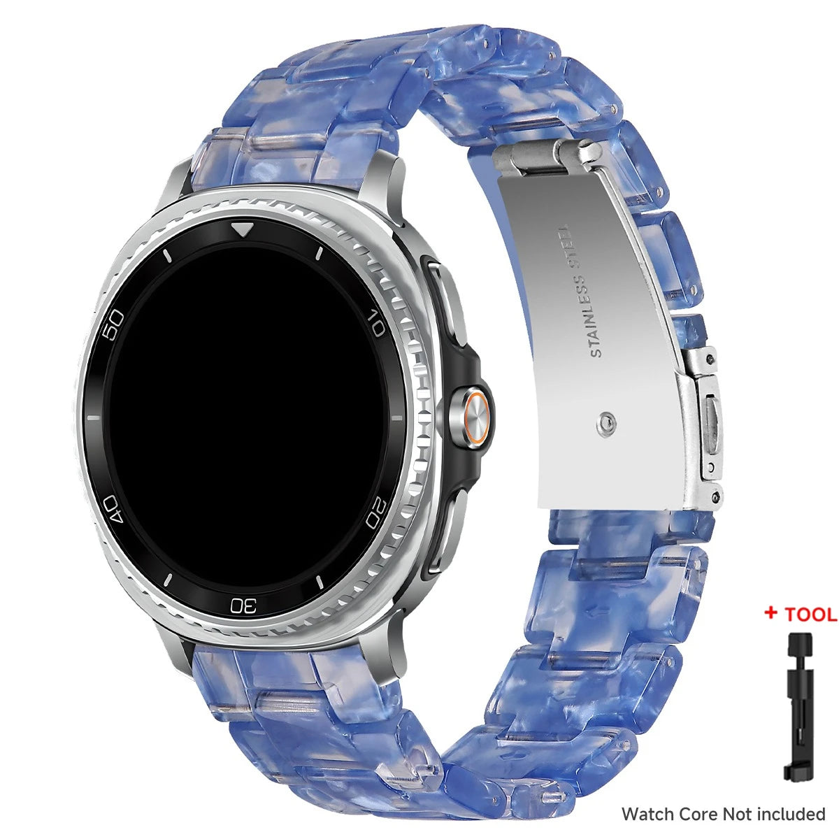 Samsung Galaxy Resin Link Watch Band - Tortoise Women Watch8/Watch8 Classic/Watch9 Ultra/Ultra2 on a smartwatch.