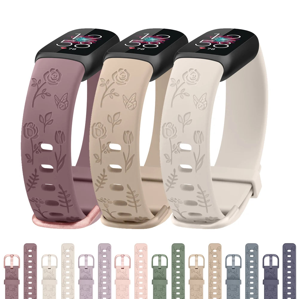 Fitbit Luxe Floral-Engraved TPU Band - Floral strap color options