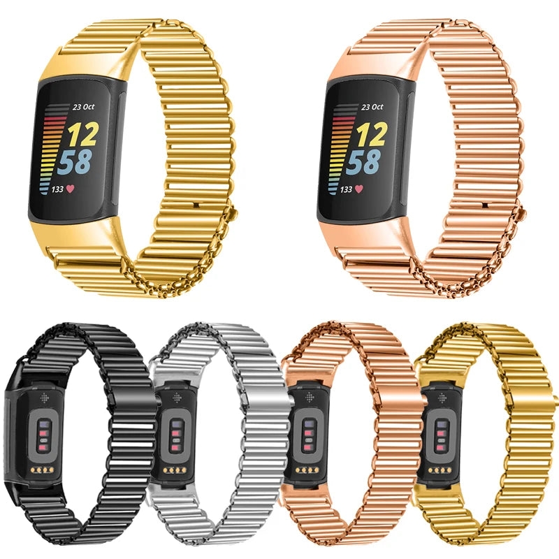 Fitbit Charge Ribbed Stainless Steel Bracelet Band - Metal finish options
