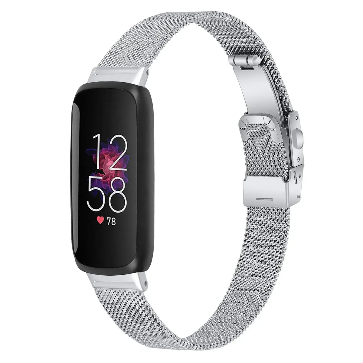 Fitbit Inspire 3 Stainless Steel Mesh Clasp Band - Silver mesh band front view