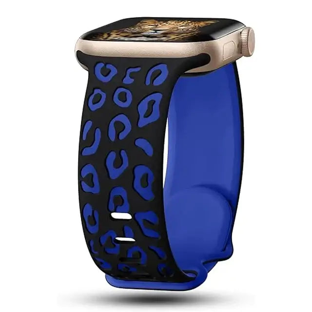 Black / Royal Blue leopard-pattern silicone Apple Watch band