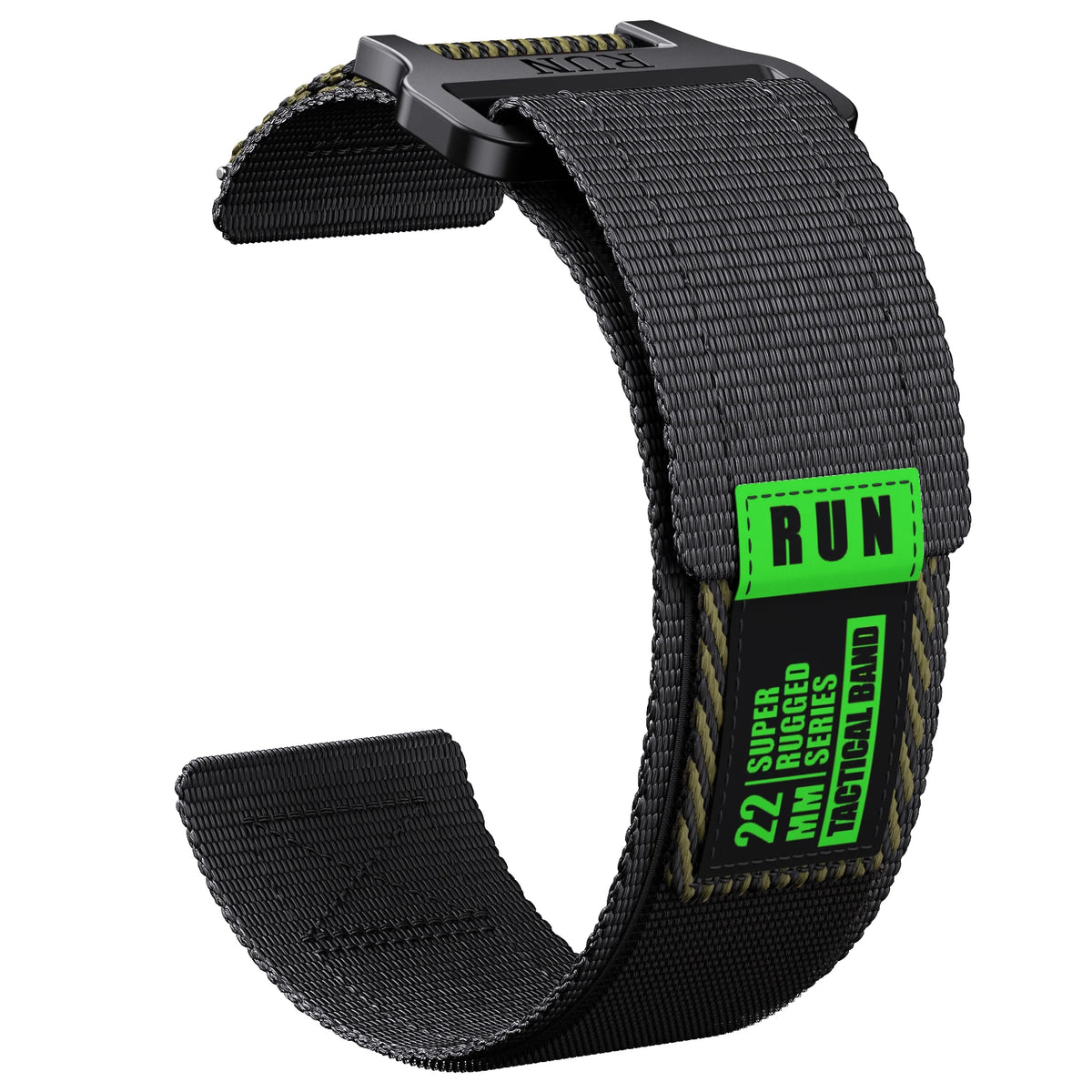 COROS Nylon Hook-and-Loop Band with Label Detail – Black / Bright Green Label