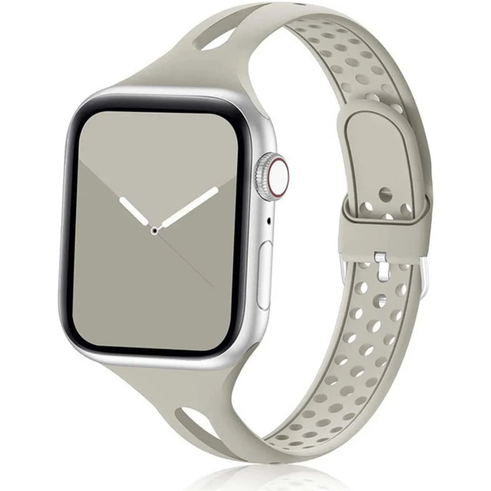 Slim Perforated Silicone Apple Watch Band in Warm Gray