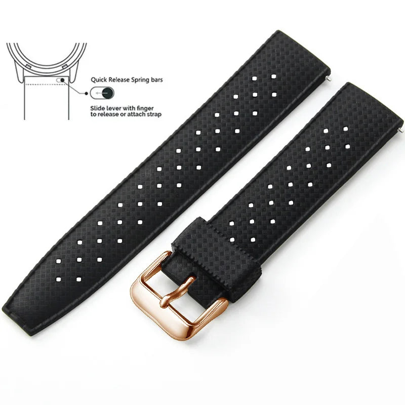 Tropic Silicone Band for Motorola Moto — Black / Rose Gold Buckle (Option 2)