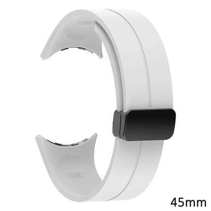 Light Grey - Pixel Watch 3-4-5 (45mm) Google Pixel Watch 5, 4 and 3 Silicone Band, Magnetic Folding Buckle