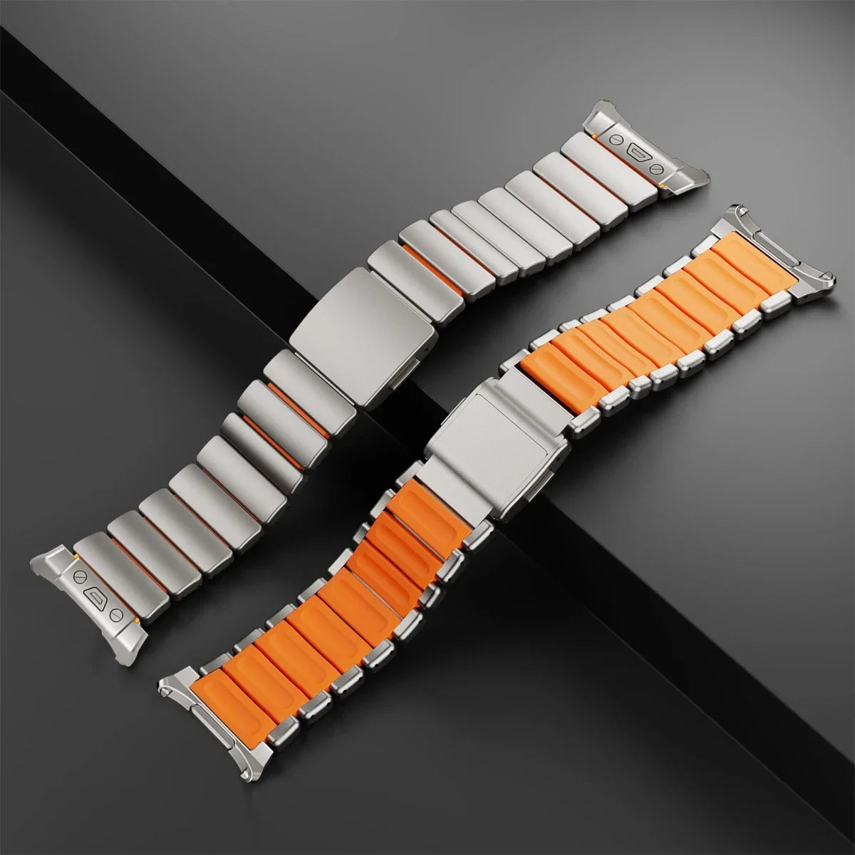 Samsung Galaxy Watch Ultra/Ultra2 Stainless Steel & Silicone Magnetic Band in silver and orange