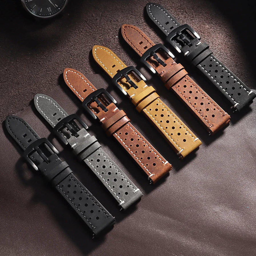 OnePlus Watch Band Quick Release Leather Strap Vintage Brown Wristband alongside other color variations.
