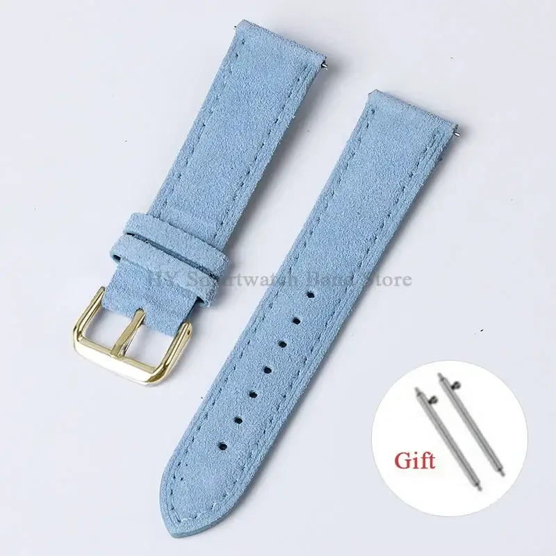 Amazfit Suede Leather Band with Buckle Options — Light Blue / Gold Buckle