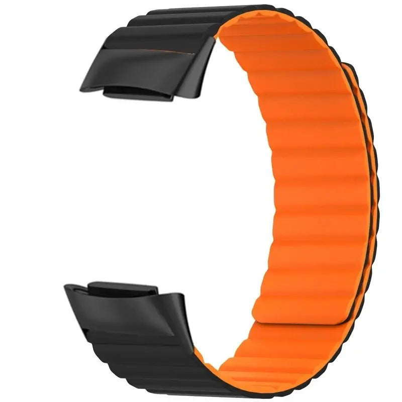 Fitbit Charge 5 & 6 Magnetic Silicone Wrap Band in Black / Orange