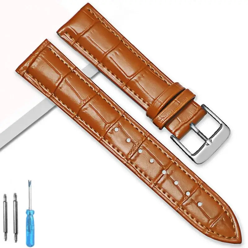 Suunto Crocodile-Embossed Leather Buckle Band – Tan Brown / Silver Buckle