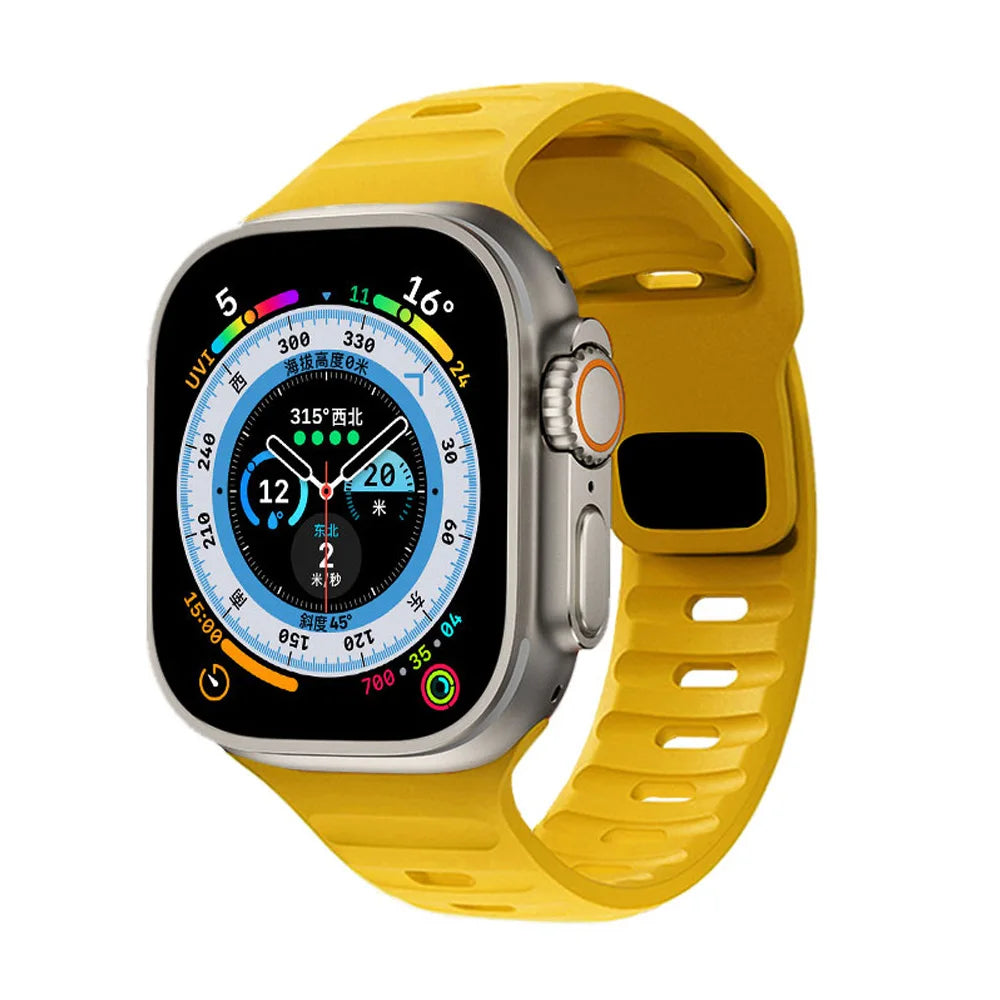 Slotted Silicone Apple Watch Band with Metal Buckle in Yellow