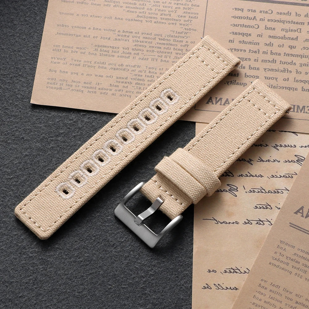 Garmin Stitched Canvas Nylon Band in Khaki with Silver Buckle