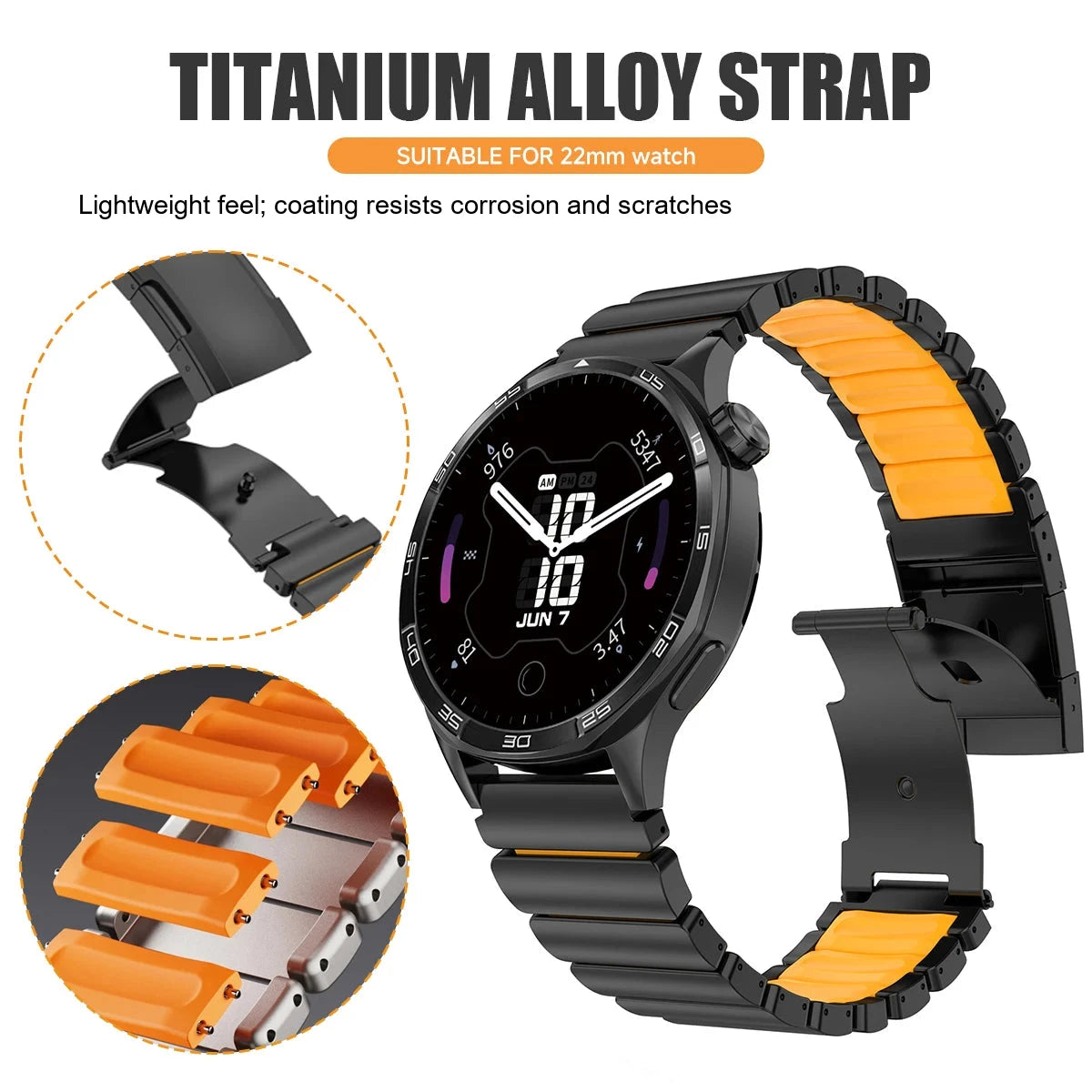 Google Pixel Watch 5, 4 and 3 45mm Titanium and Silicone Link Band — product detail