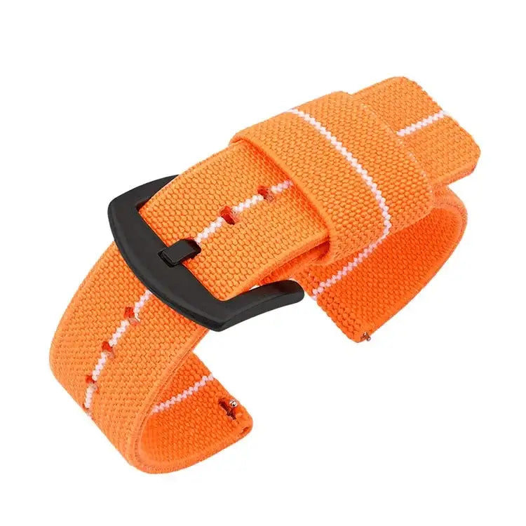 TicWatch Woven Nylon Band with Fabric Keepers - Orange / White Stripe / Black Buckle