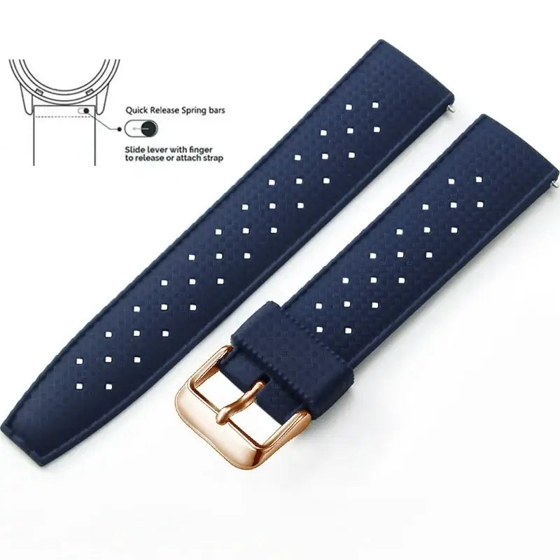 Tropic Silicone Band for Amazfit – navy blue strap with rose-gold-tone buckle