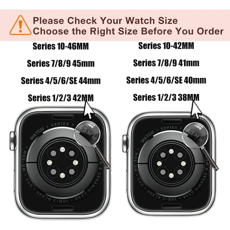 Guide to finding the case size on the back of an Apple Watch