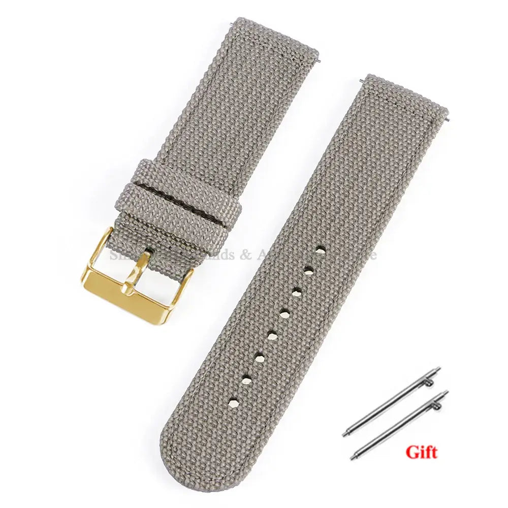 Samsung Galaxy Watch Textured Nylon Buckle Strap in Gray / Gold Buckle