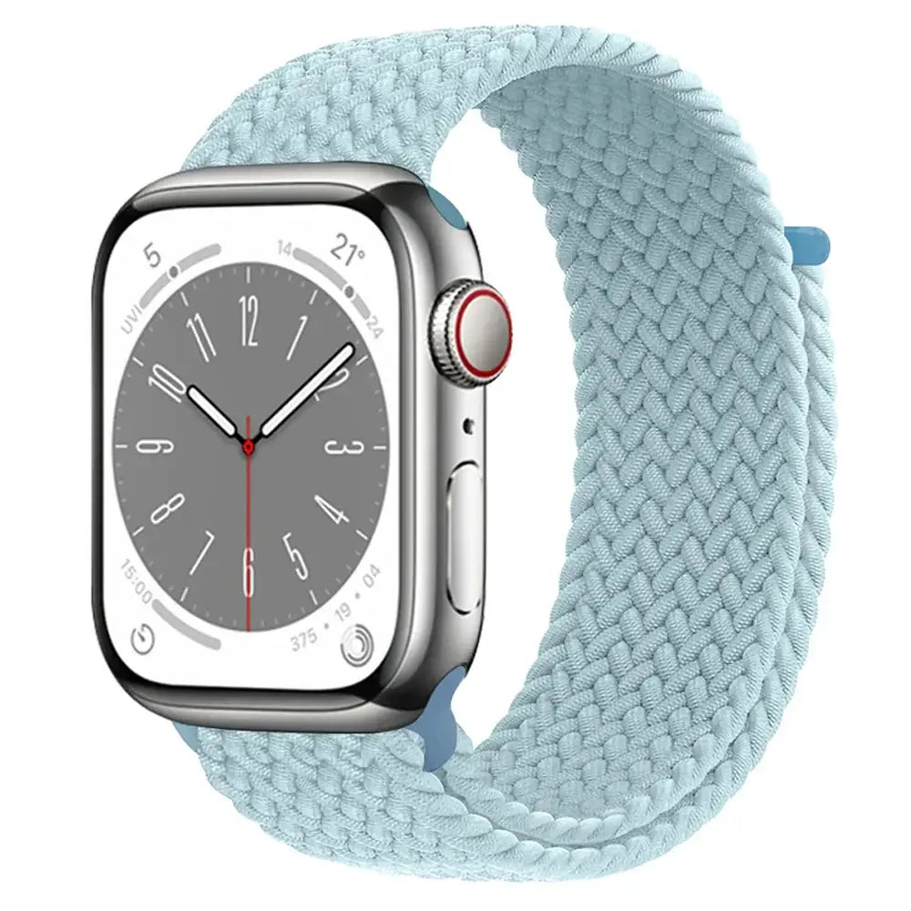 Light Blue braided nylon Apple Watch band with hook-and-loop closure