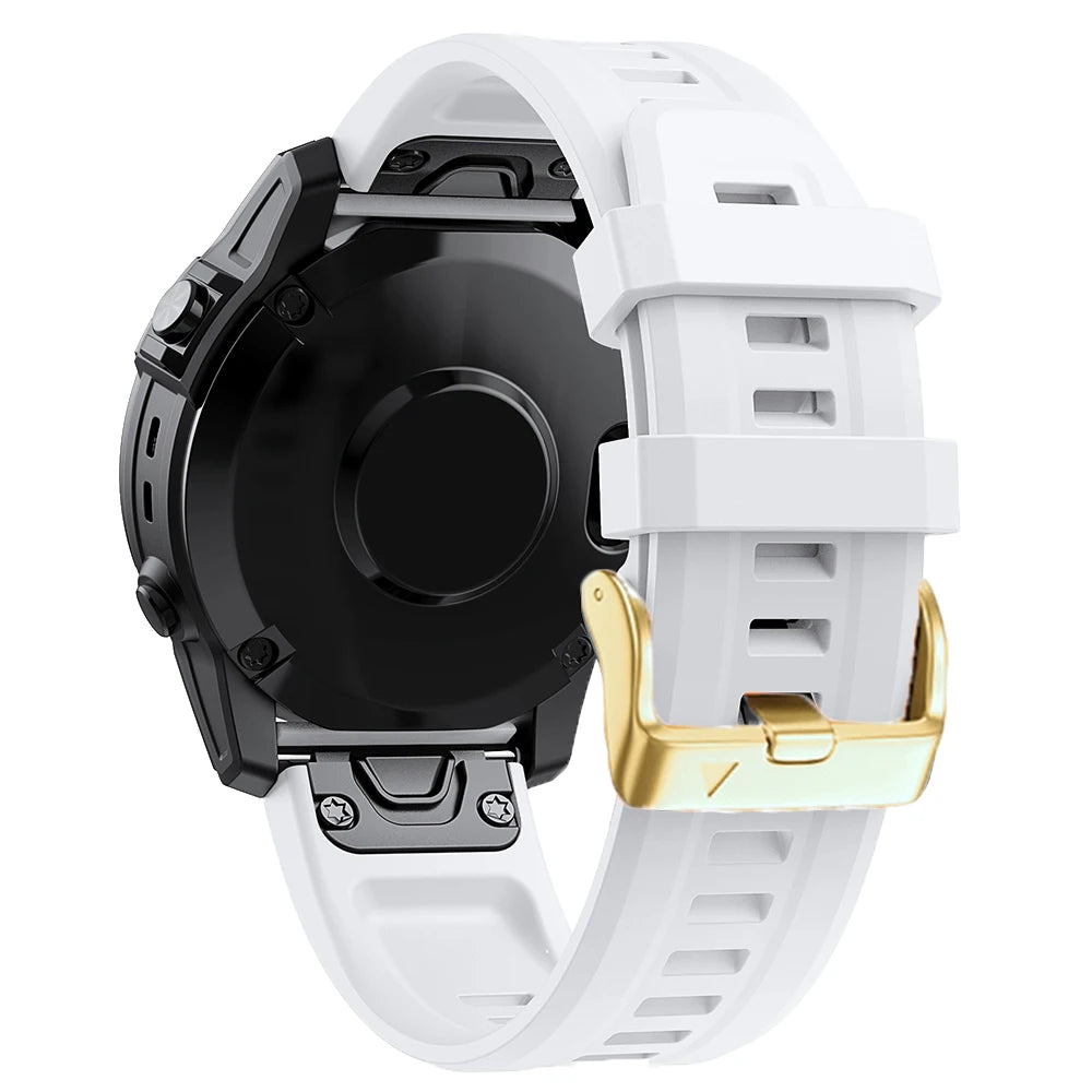 White Garmin QuickFit 20mm Silicone Band with Gold-Tone Buckle