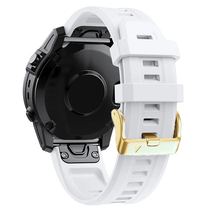 White Garmin QuickFit 20mm Silicone Band with Gold-Tone Buckle