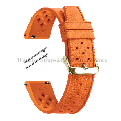 Garmin 18/20/22mm Quick Release Tropic-Style Silicone Band in Orange with Gold Buckle