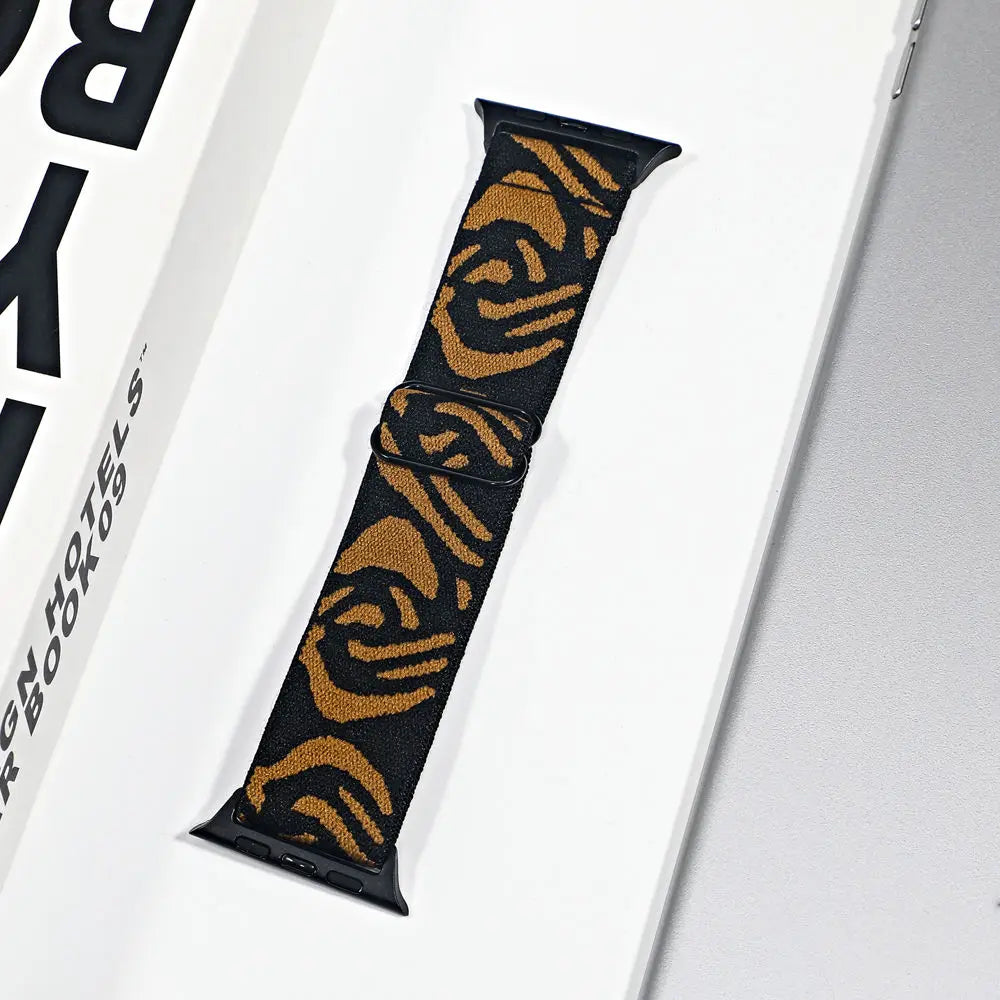 Stretch Nylon Apple Watch Loop - Solid & Patterned in Gold Zebra