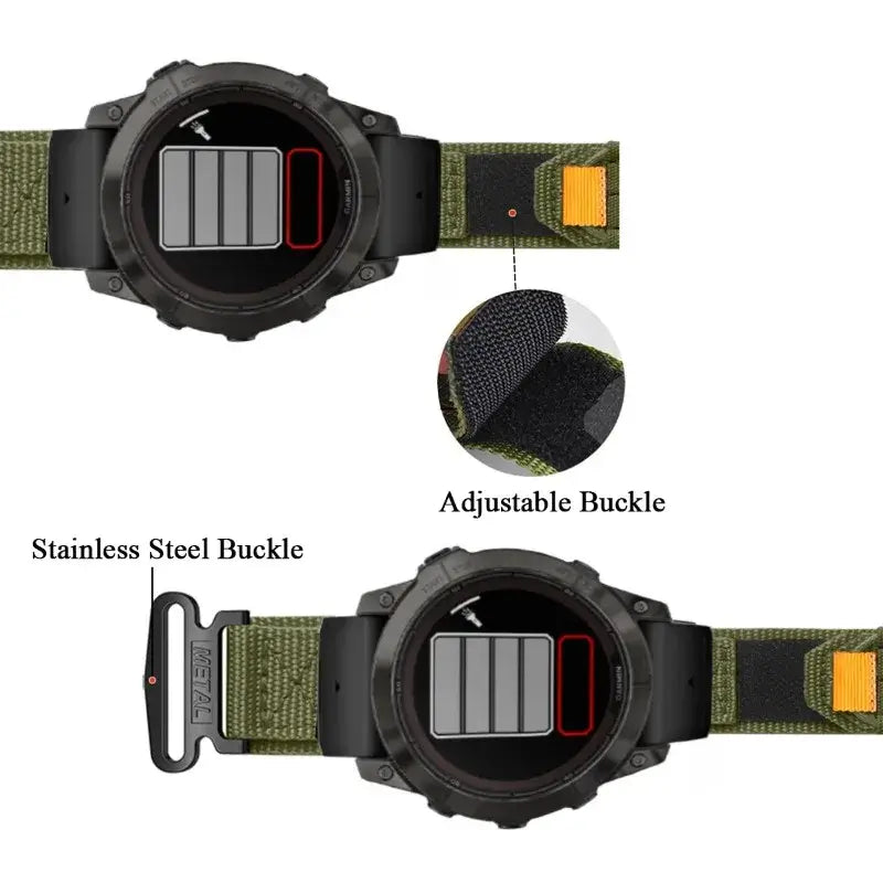 Garmin QuickFit Nylon Band with Crisscross Detail hook-and-loop closure and rectangular buckle detail