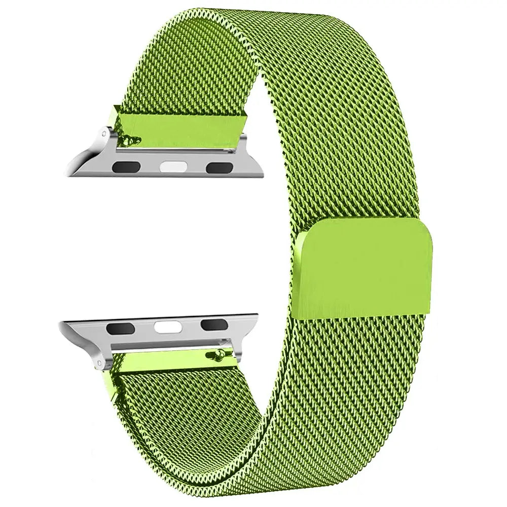 Lime Green stainless steel mesh Apple Watch band with magnetic closure