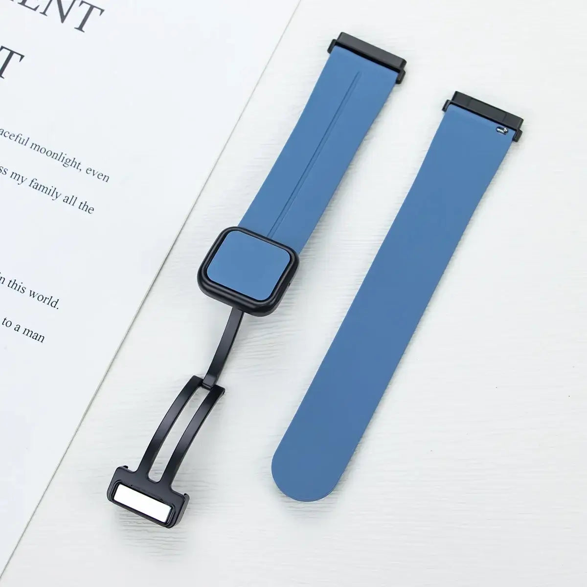 Fitbit Versa & Sense Square-Clasp Magnetic Silicone Band - Blue strap and closure