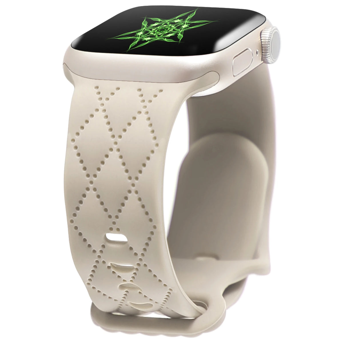 Quilted Diamond-Pattern Silicone Apple Watch Band in Ivory