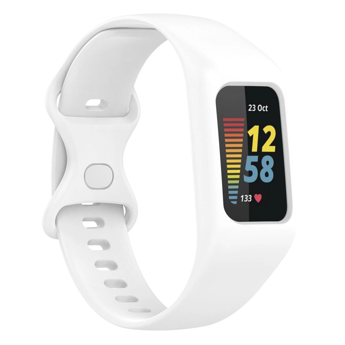 White Fitbit Charge 5 and 6 Silicone Sport Band with Built-In Case