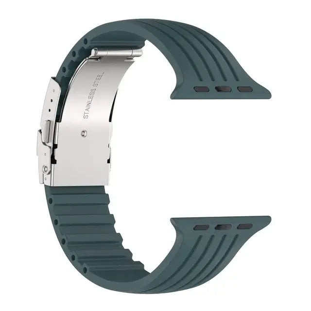 Deep Teal grooved silicone Apple Watch band with folding clasp