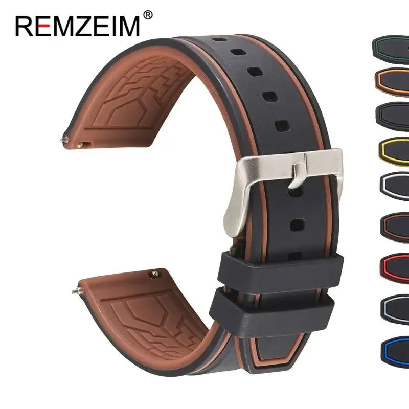 TicWatch Two-Tone Silicone Band with Edge Stripes - Black / Brown with color previews