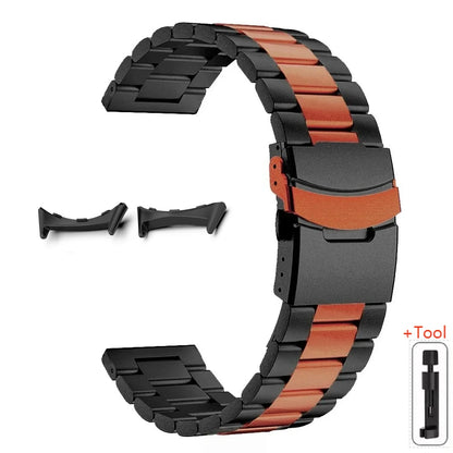 Black / Orange Google Pixel Watch 5, 4 and 3 45mm Titanium Link Band, Safety Clasp