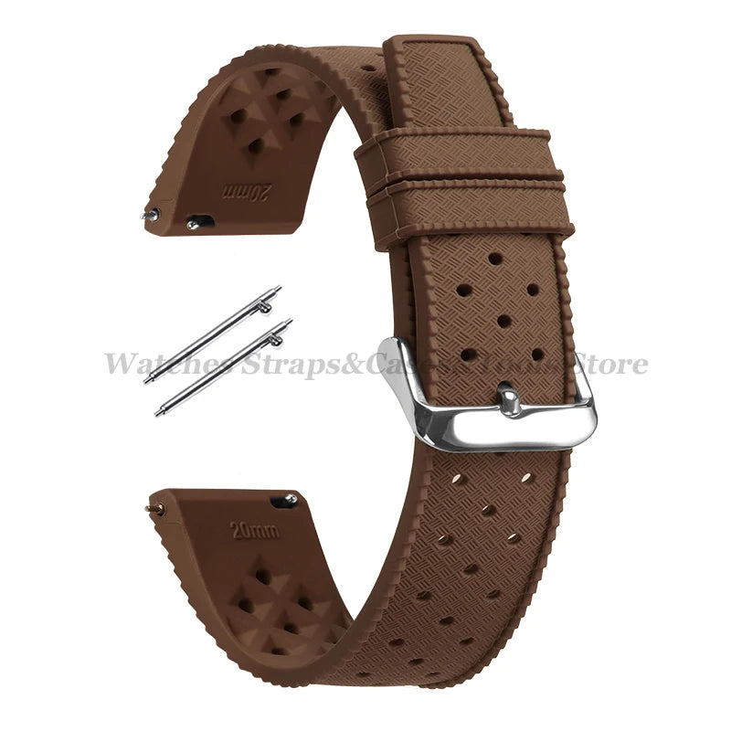 Garmin 18/20/22mm Quick Release Tropic-Style Silicone Band in Brown with Silver Buckle