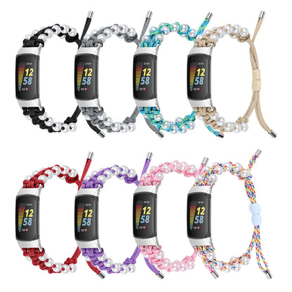 Fitbit Charge 6, 5, 4, 3 and 2 Braided Rope Band with Pearl-Style Beads