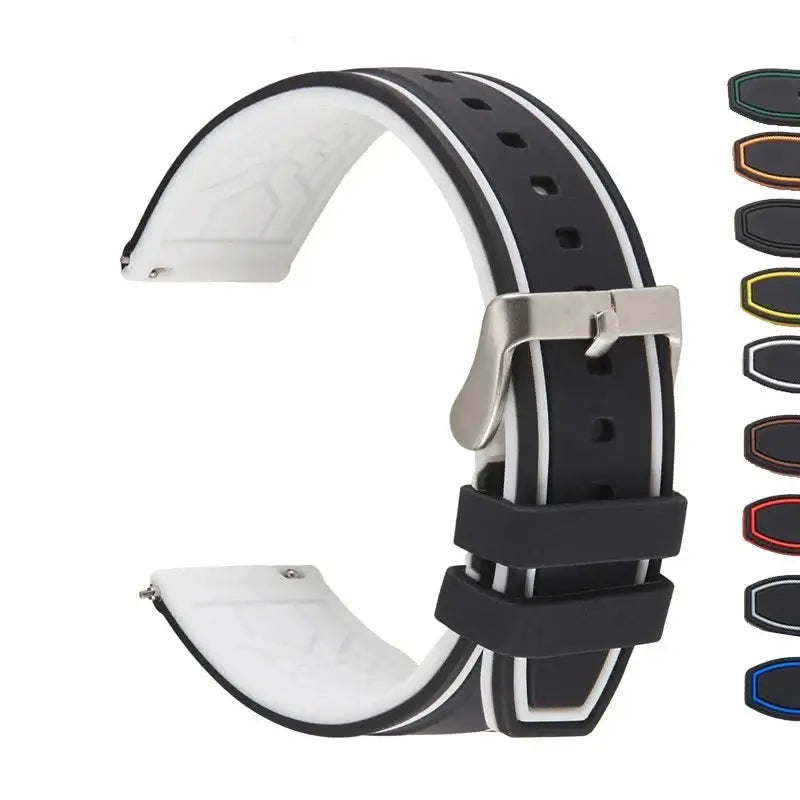 Black and white silicone band with color previews