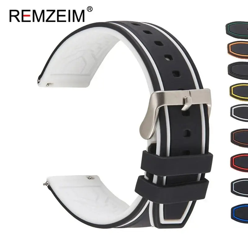 Suunto Two-Tone Silicone Band with Edge Stripes - Black and white with color previews