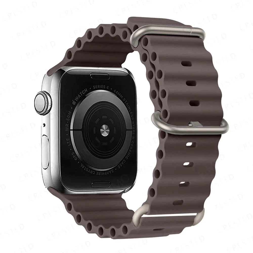 Ribbed Silicone Apple Watch Band with Adjustable Metal Loop in Coastal Brown
