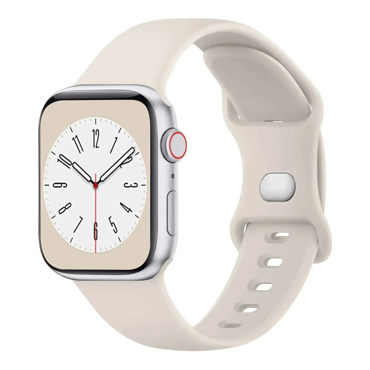 Ivory slim silicone Apple Watch band with pin-and-tuck fastening