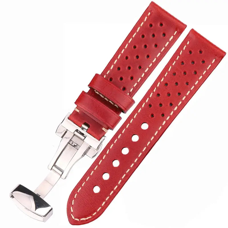 Suunto Perforated Leather Folding-Clasp Band – Red