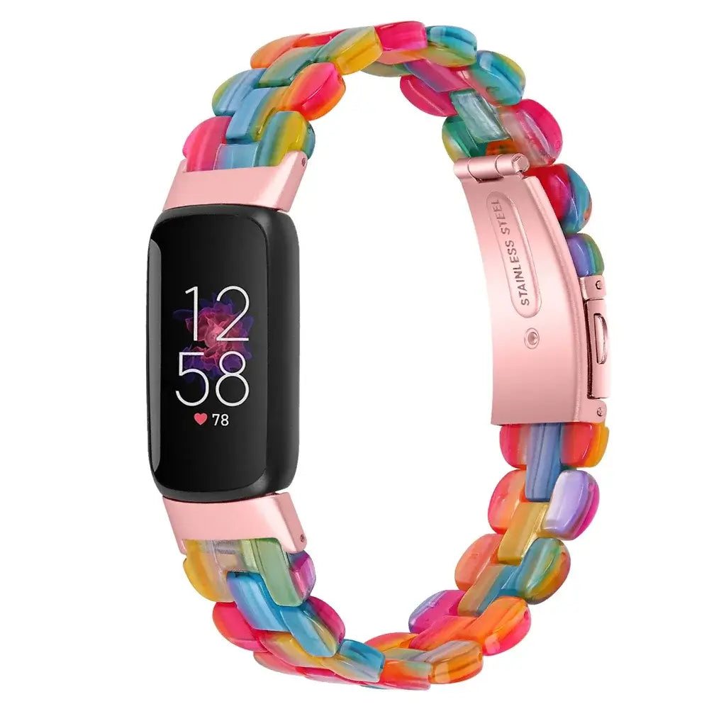 Fitbit Luxe Marbled & Tortoiseshell Resin Band - Rainbow / Rose Pink