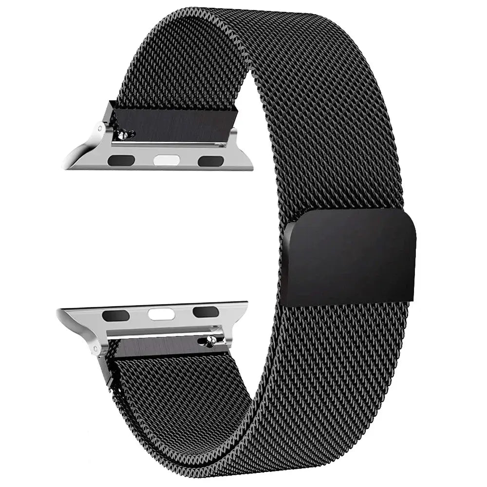 Black stainless steel mesh Apple Watch band with magnetic closure