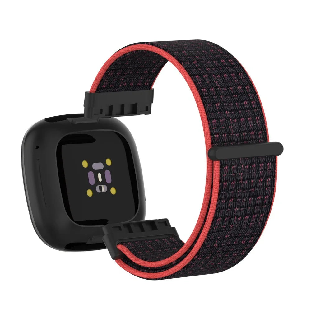 Black / Red Fitbit Versa 4, Versa 3, Sense 2 and Sense Nylon Sport Loop Band