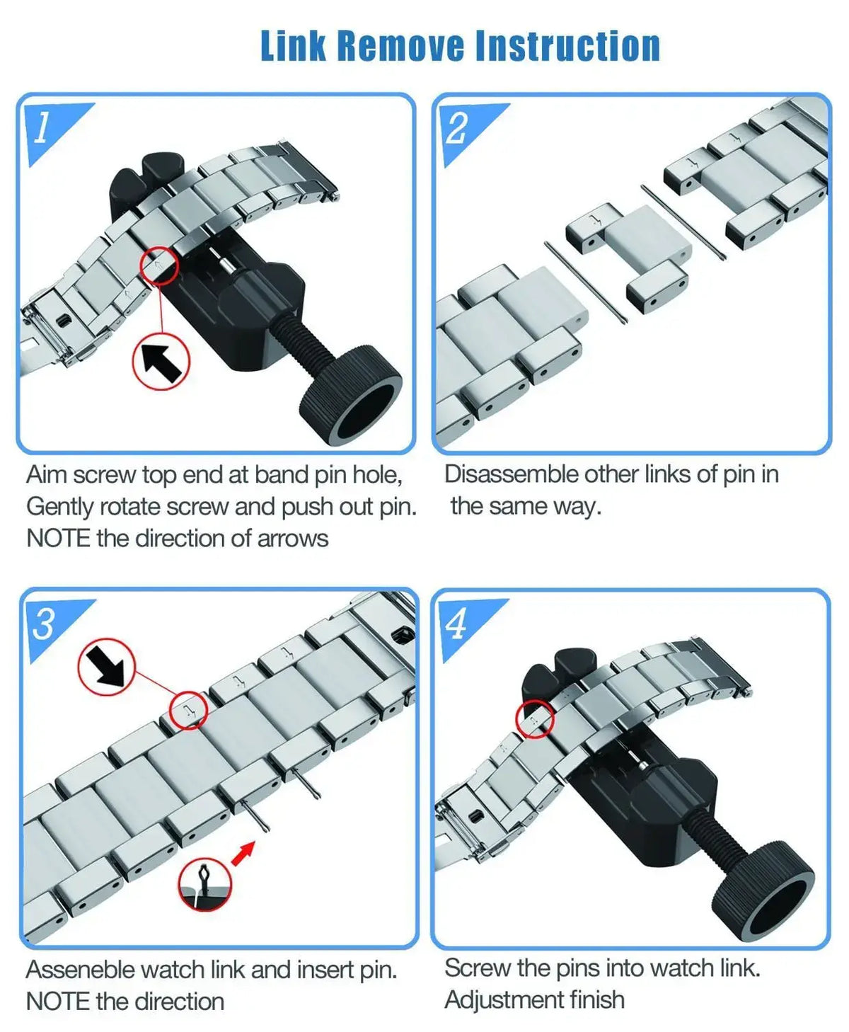 Fitbit Charge 5 & 6 Stainless Steel Three-Link Band bracelet link adjustment guide