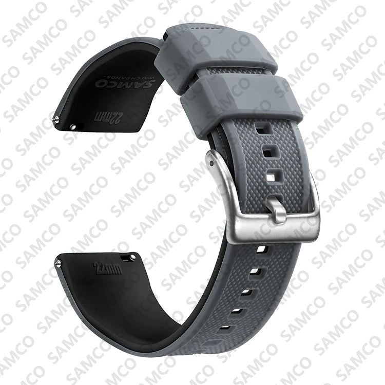 COROS Textured Silicone Watch Band with Buckle Choices - Slate Gray / Black - Silver Buckle