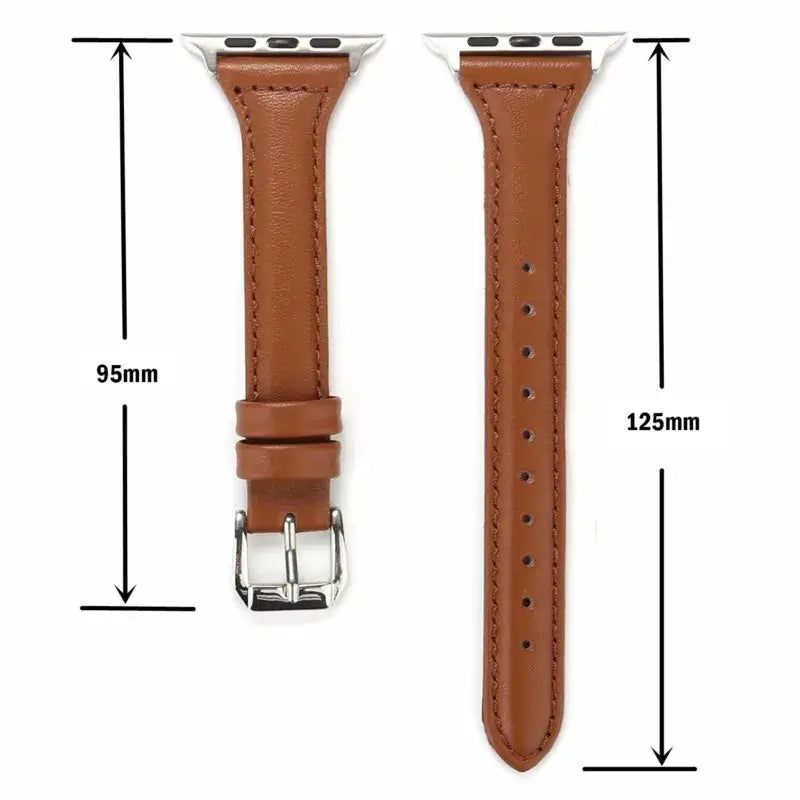 Strap length diagram for tapered leather Apple Watch band